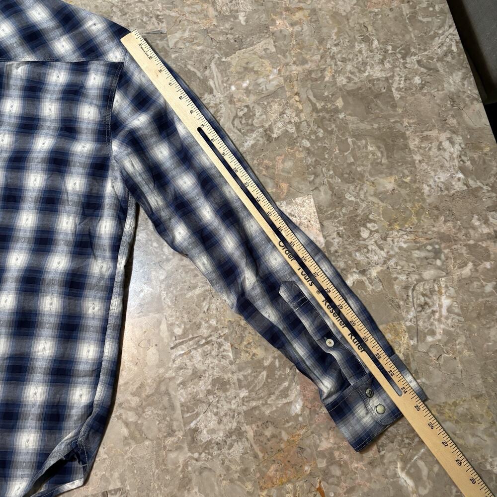 Lucky Brand Pearl Snap Shirt Mens Small Blue Shadow Plaid Western Yoke Rodeo - Picture 8 of 10